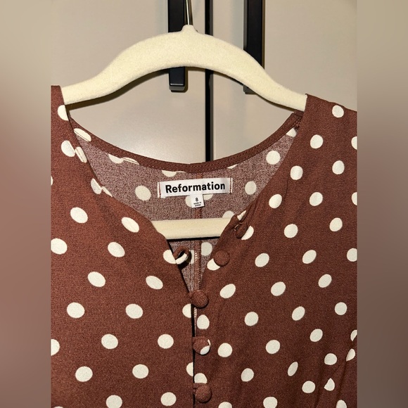 REFORMATION Laylin Polka Dot Brown Milk Chocolate Minidress Size 8 - Picture 9 of 10